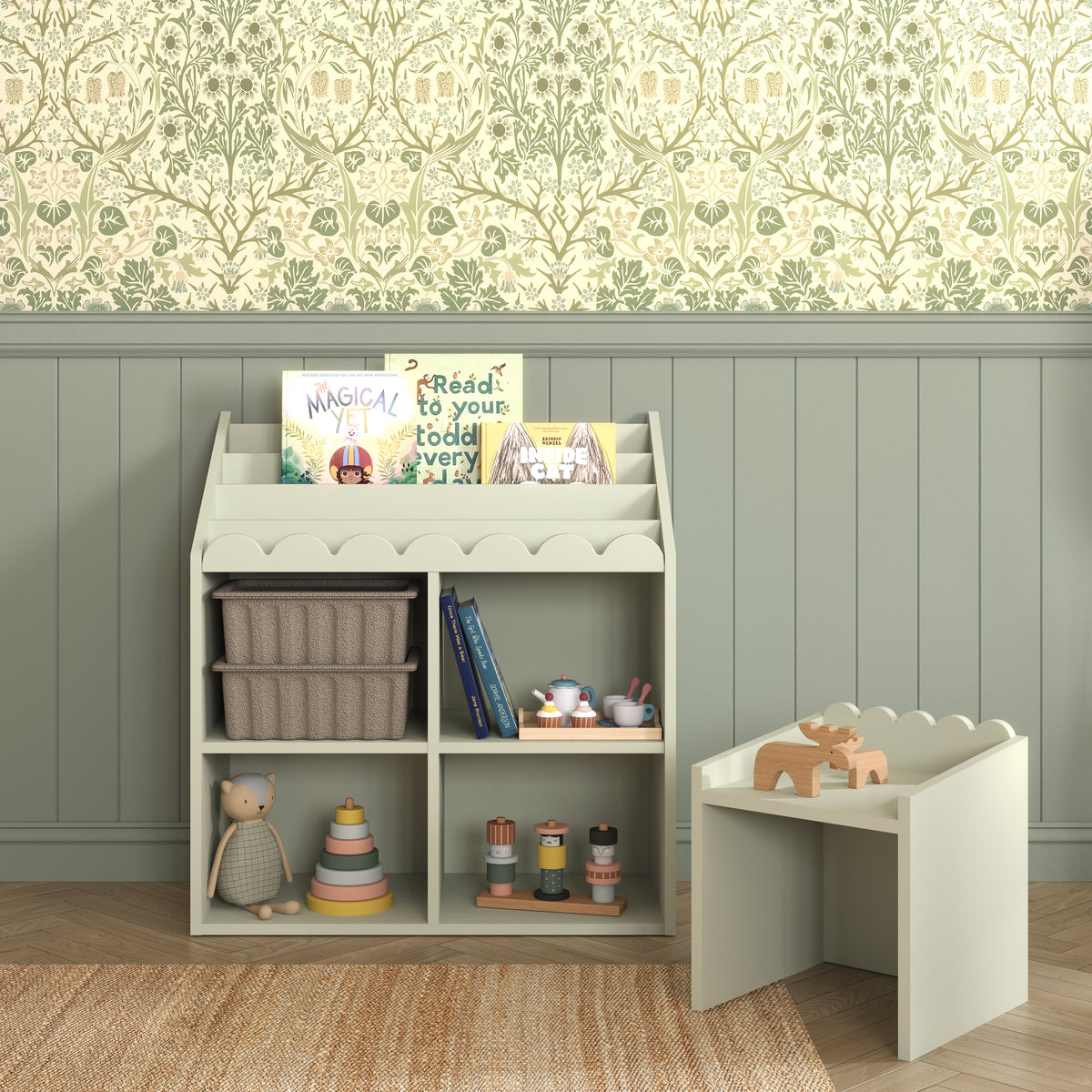 Regał Montessori Book Nook sage– regał dziecięcy na książki i zabawki