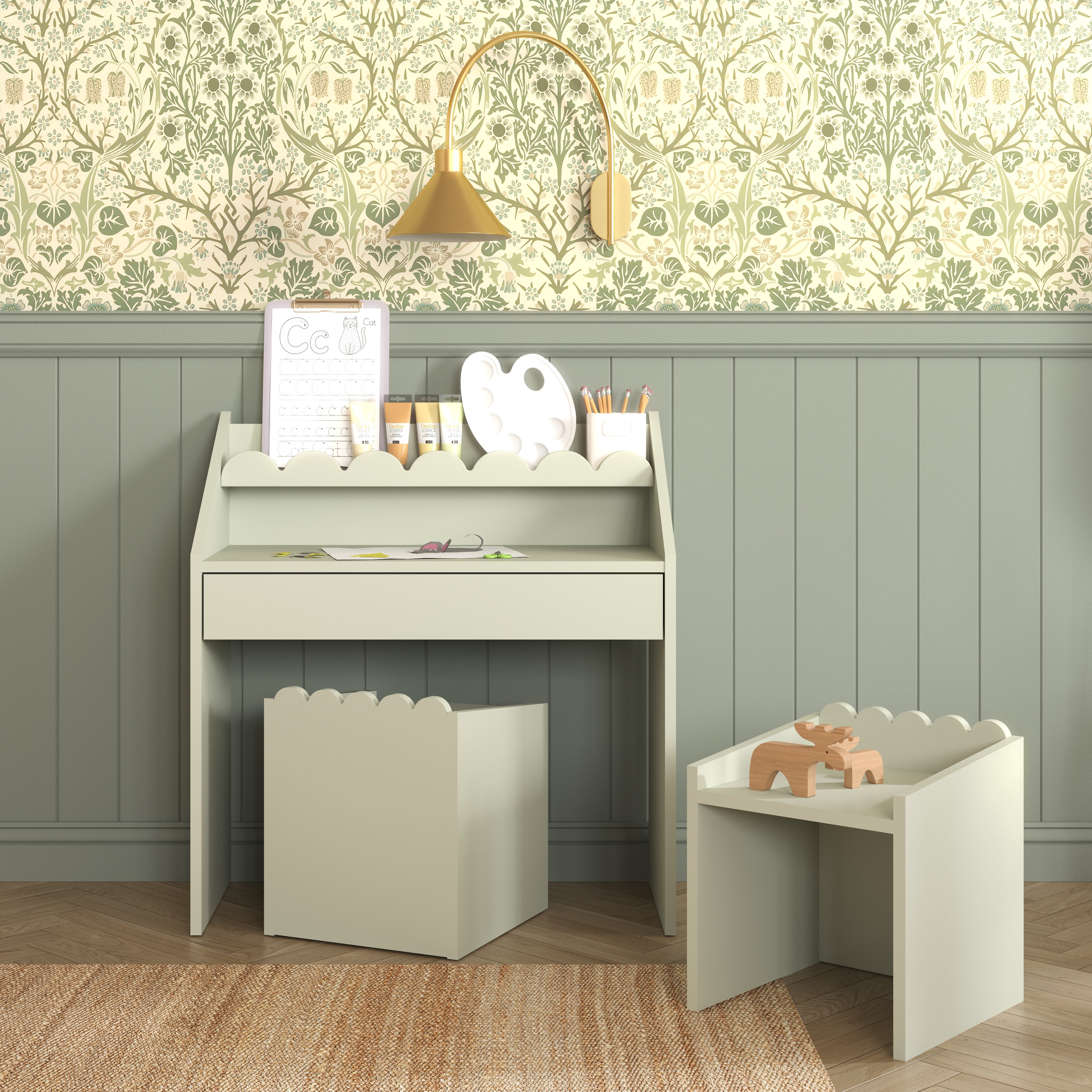 Zestaw dziecięcy Book Nook latte – biurko Montessori z dwoma krzesełkami