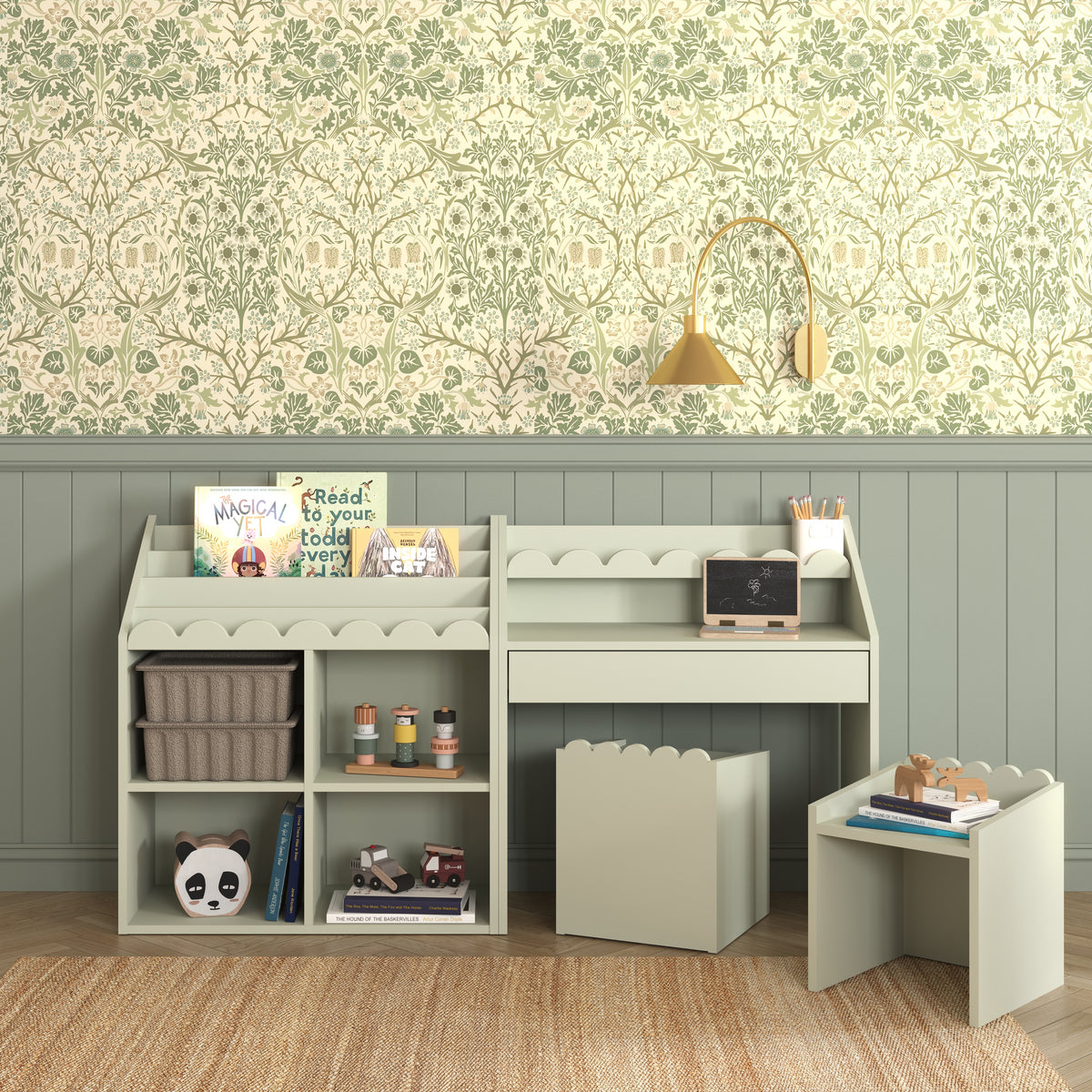 Krzesełko Montessori Book Nook sage– funkcjonalne siedzisko dla dziecka