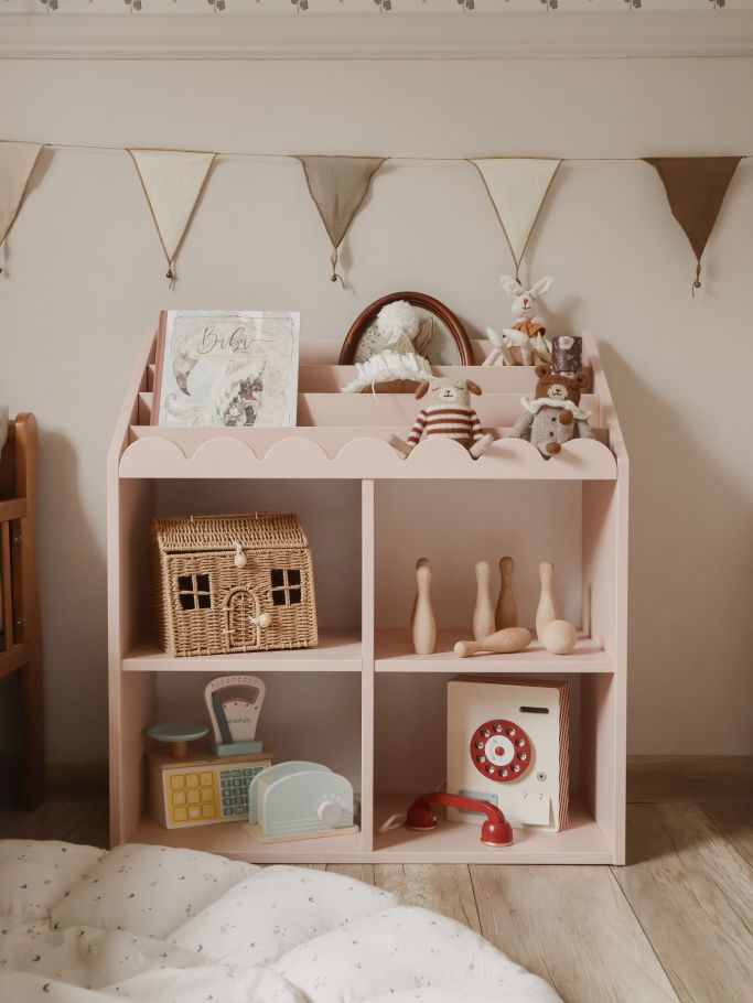 Regał Montessori Book Nook vintage rose– regał dziecięcy na książki i zabawki