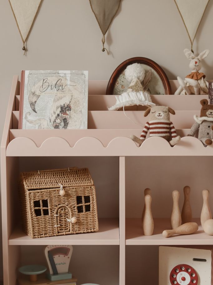 Regał Montessori Book Nook vintage rose– regał dziecięcy na książki i zabawki