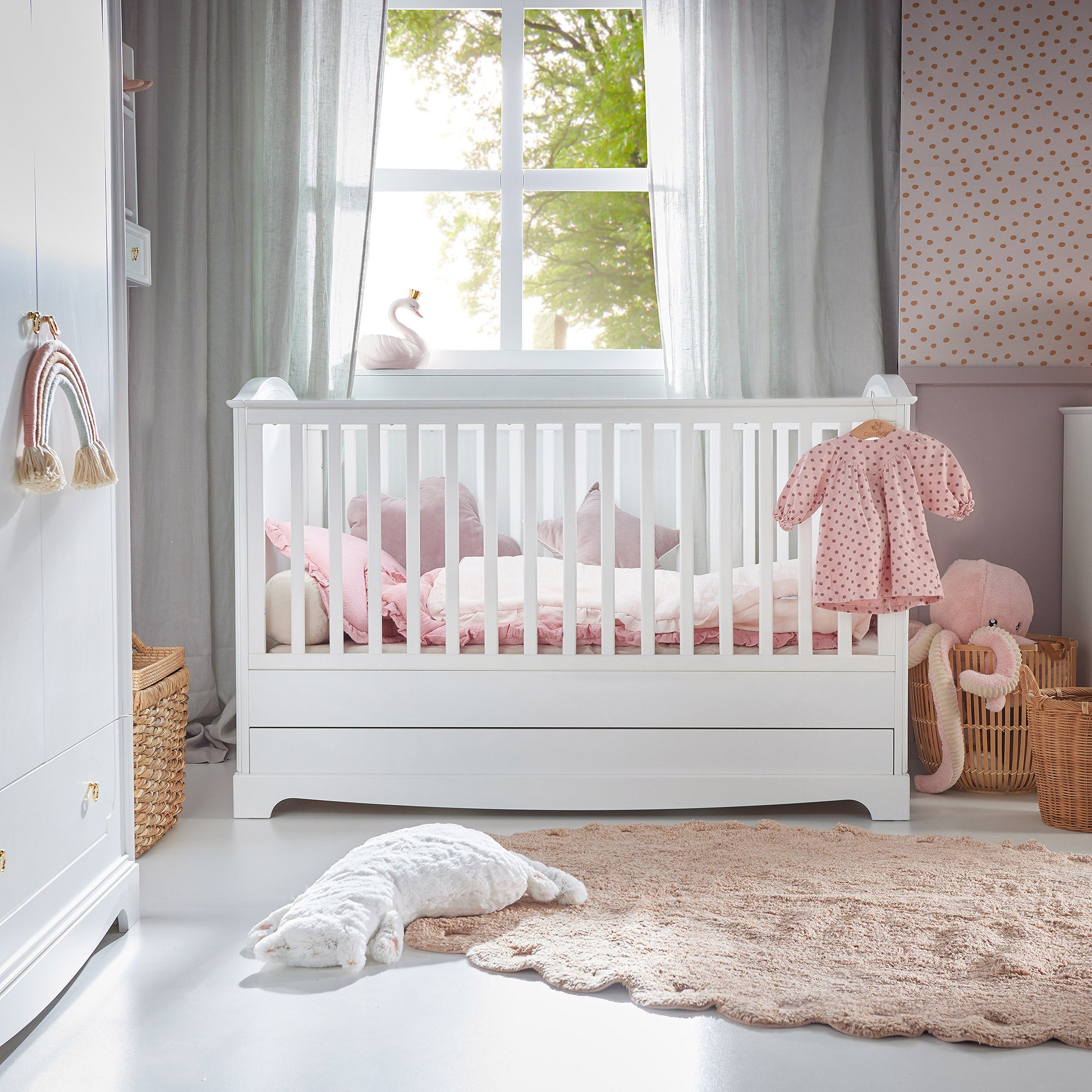 Royal timeless white łóżeczko 70x140 z szufladą