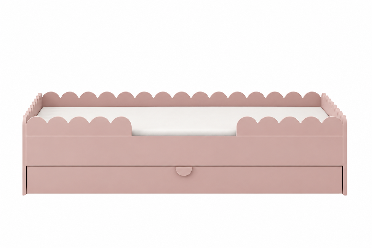 Book Nook vintage rose łożko dziecięce w stylu Monetssori 80x160 z szufladą
