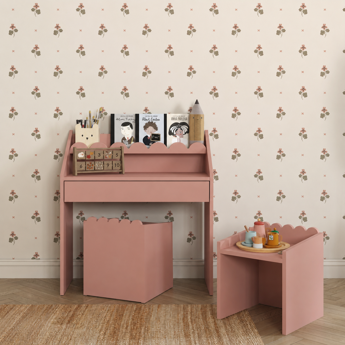 Biurko Montessori Book Nook vintage rose – kompaktowe biurko dla dzieci