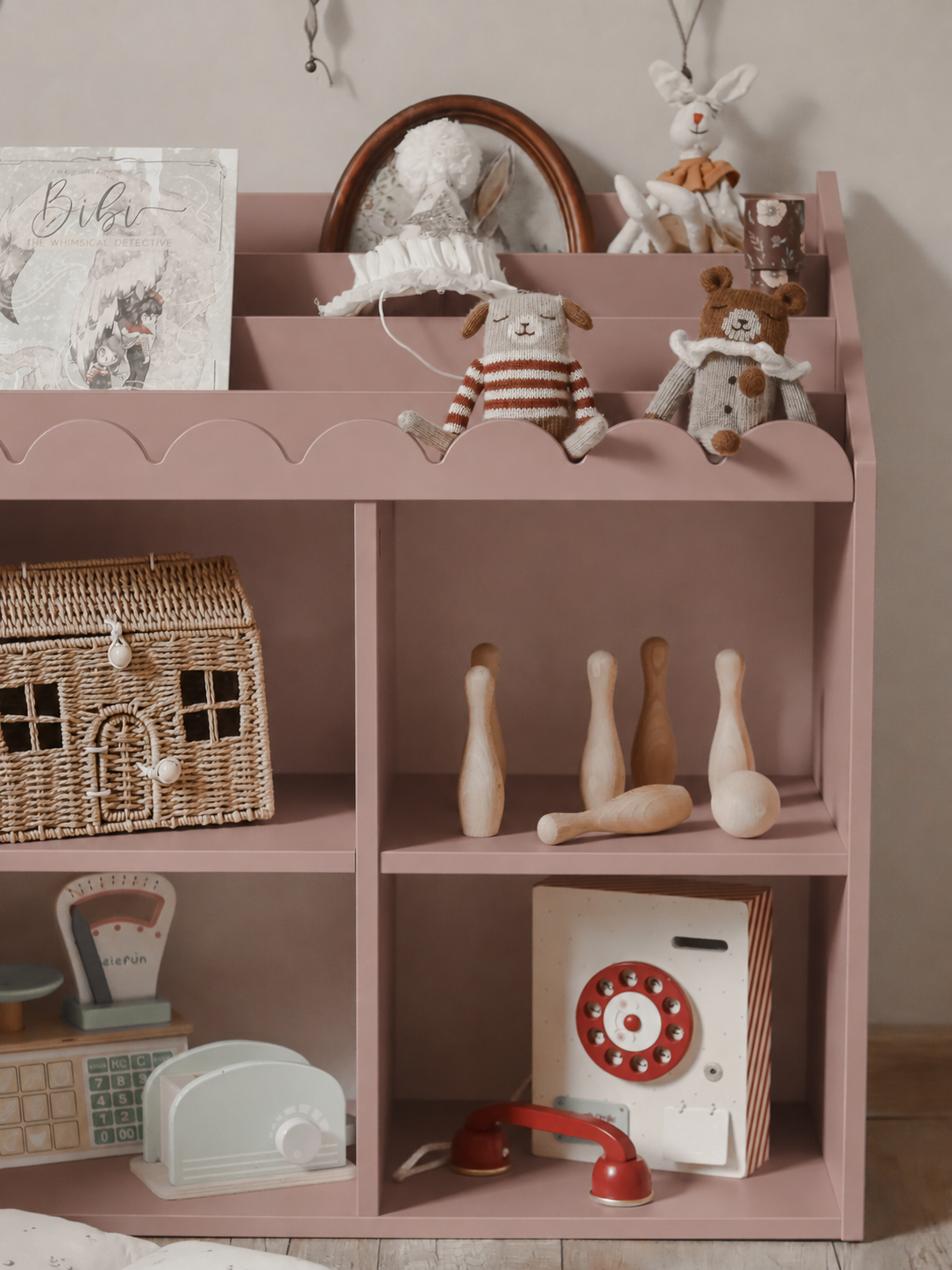 Regał Montessori Book Nook vintage rose– regał dziecięcy na książki i zabawki