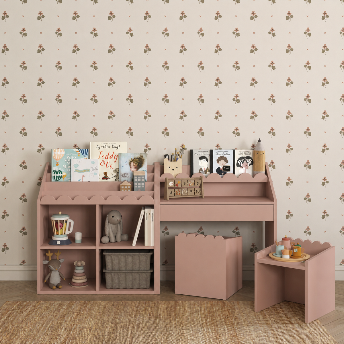 Regał Montessori Book Nook vintage rose– regał dziecięcy na książki i zabawki