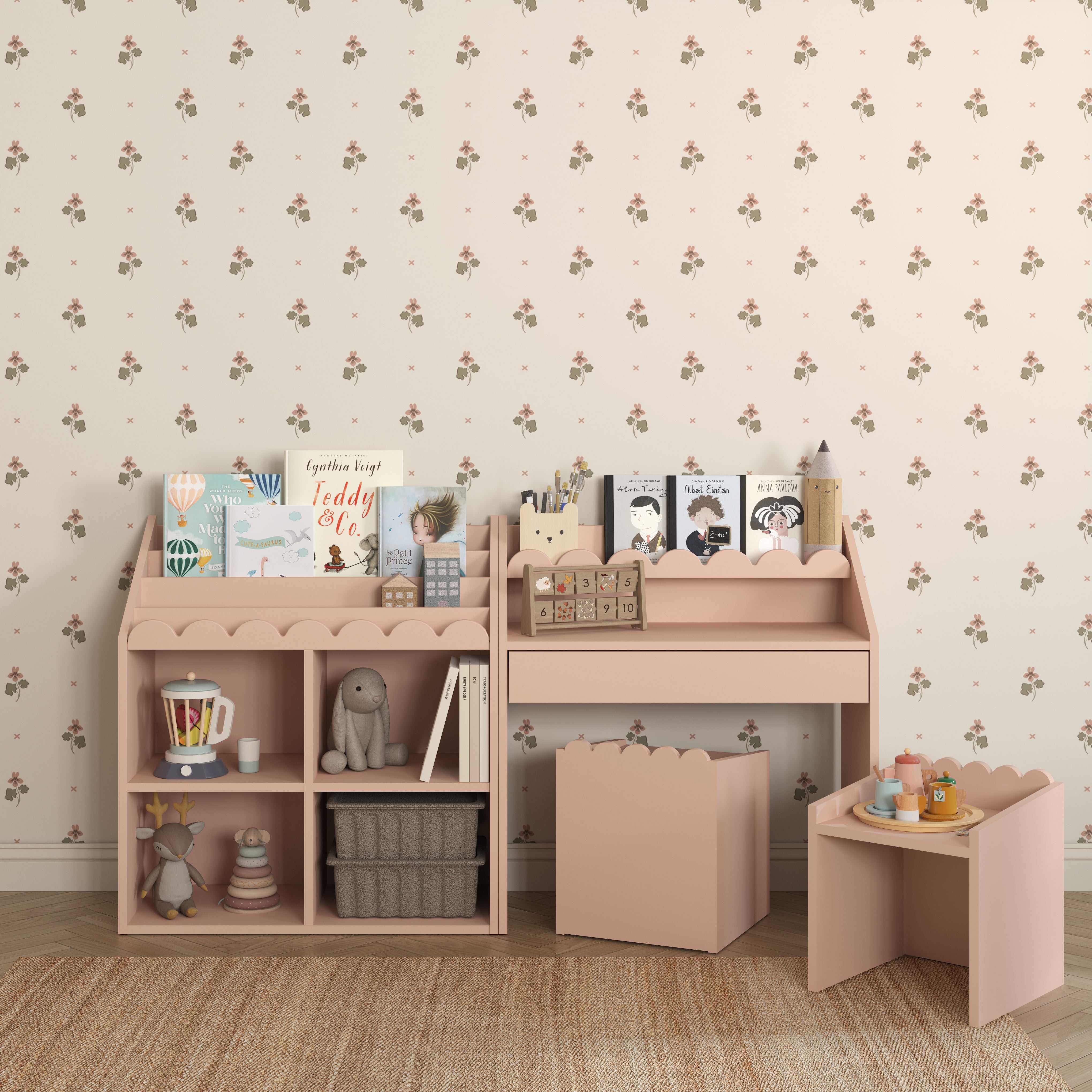 Krzesełko Montessori Book Nook vintage rose– funkcjonalne siedzisko dla dziecka