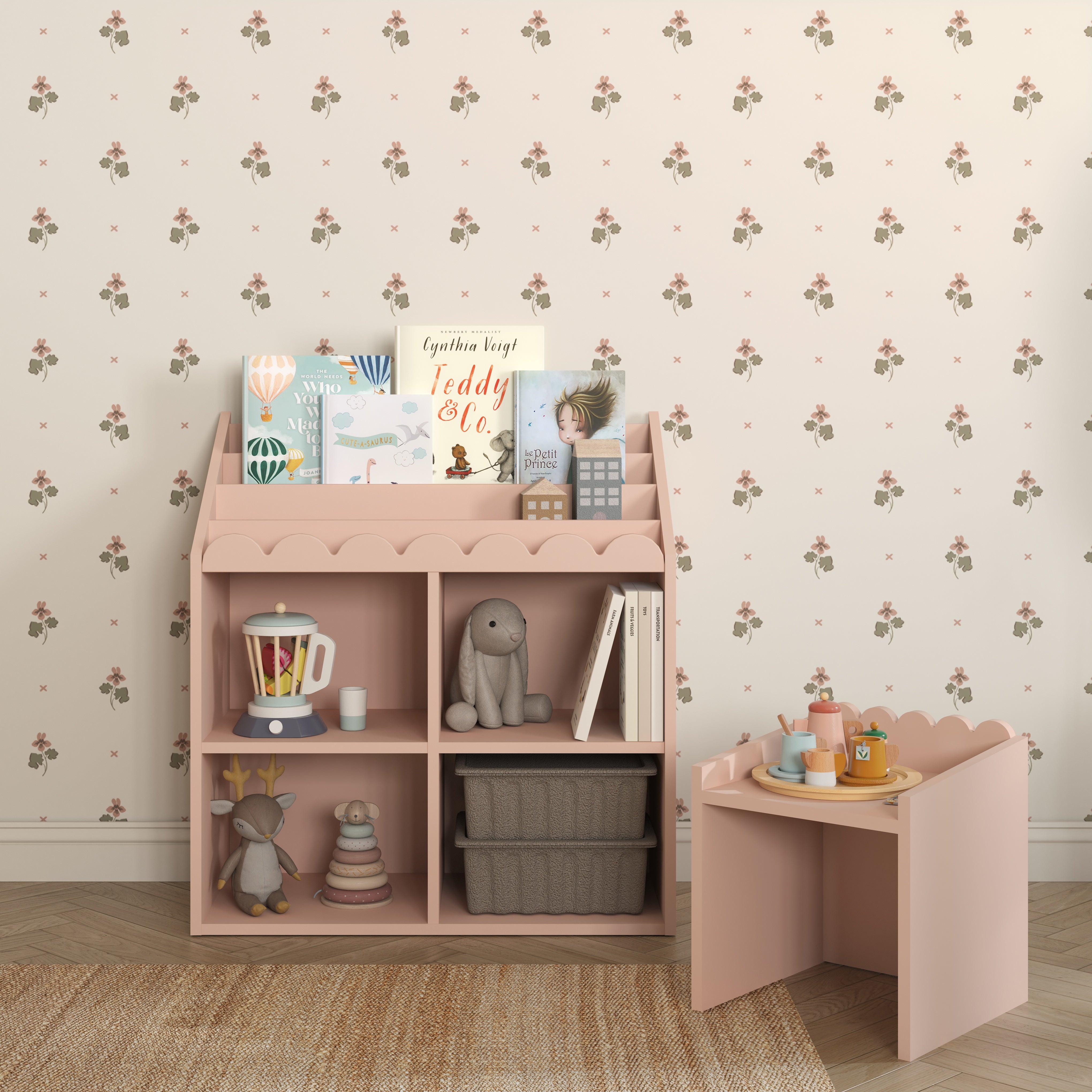 Regał Montessori Book Nook vintage rose– regał dziecięcy na książki i zabawki