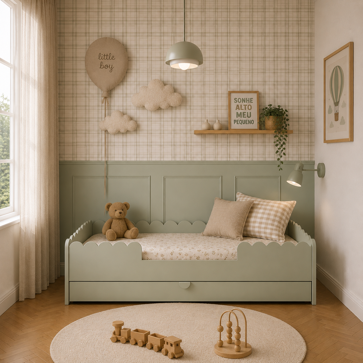 Book Nook Salbei Montessori-Kinderbett 80x160 mit Schublade