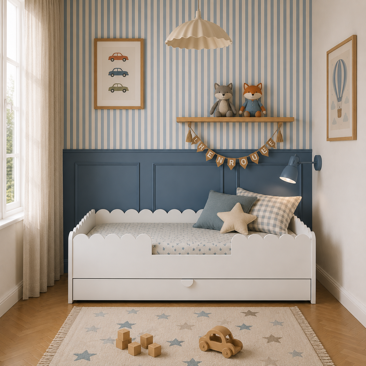 Book Nook snow łożko dziecięce  w stylu Monetssori 80x160 z szufladą