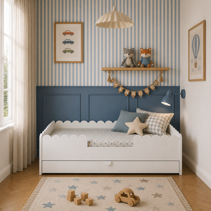 Book Nook snow łożko dziecięce  w stylu Monetssori 80x160 z szufladą