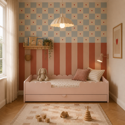 Book Nook vintage rose łożko dziecięce  w stylu Monetssori 80x160 z szufladą