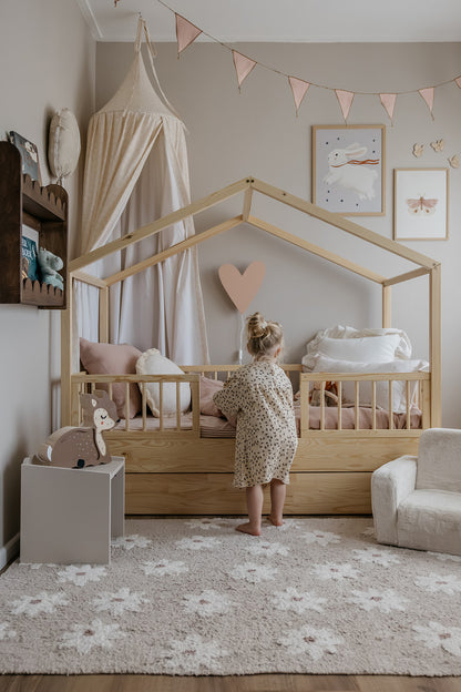 Zestaw Dream Nest pine łóżko domek 80x160 z barierkami i szufladą
