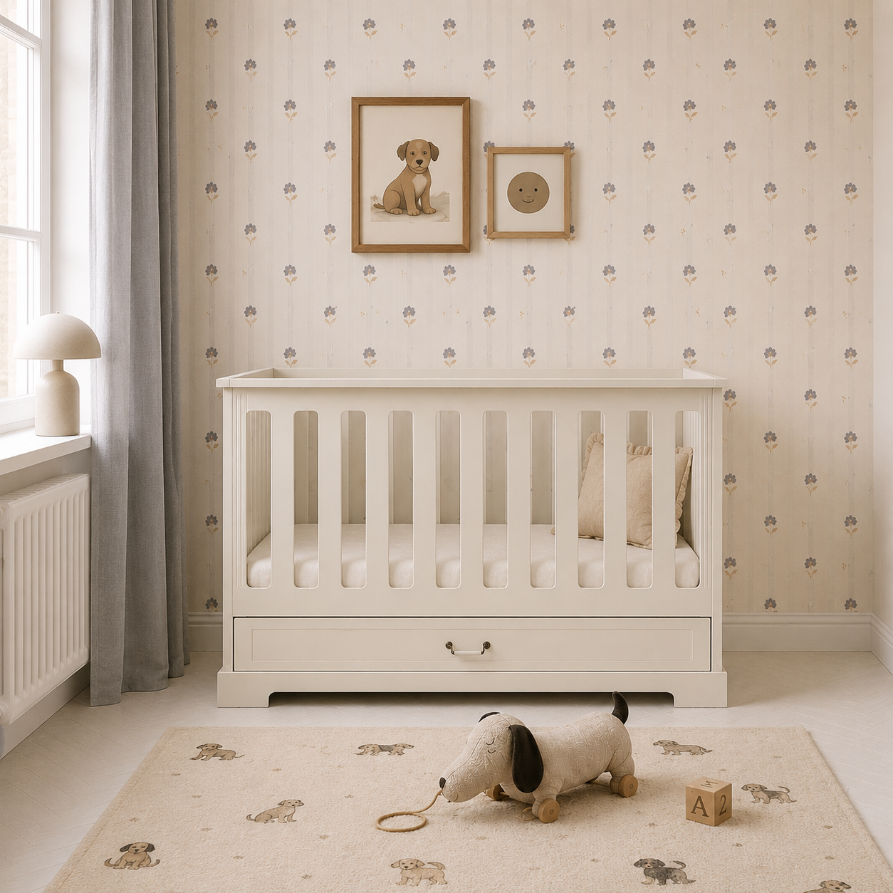Ines elegantes weißes Kinderbett 70x140 mit Umbau zur Couchfunktion