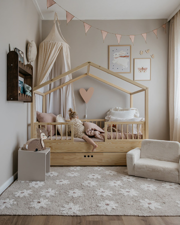 Dream nest pine house bed 80x160 along with two safety rails and a drawer