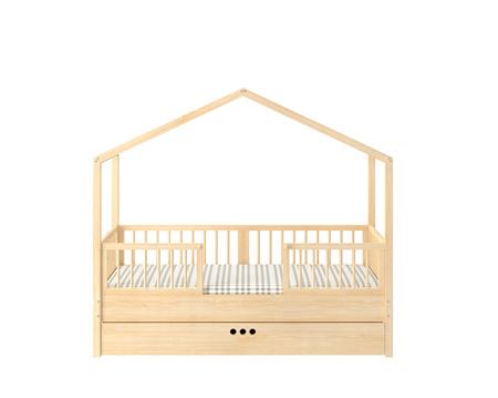 Dream nest pine house bed 80x160 along with two safety rails and a drawer