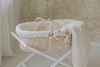 Set: Moses Basket Meeko with mattress+stand+textiles Milk +Cotton rice weave child's blanket