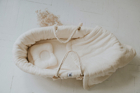 Set: Moses Basket Meeko with mattress+stand+textiles Milk + Cotton rice weave child's blanket
