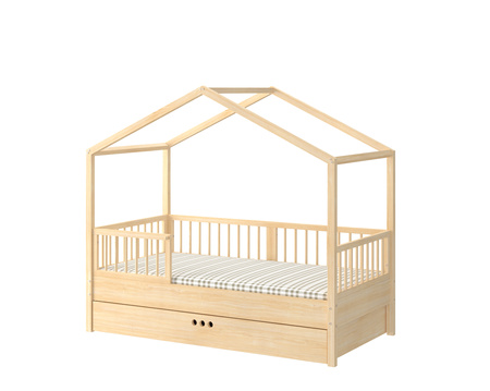 Dream nest pine house bed 80x160 along with two safety rails and a drawer