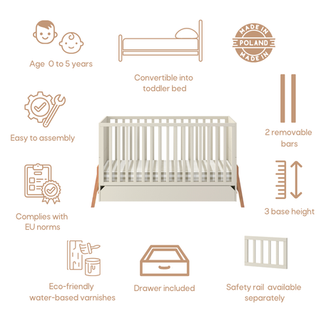 Lotta latte łóżeczko 70x140 z funkcją tapczanika