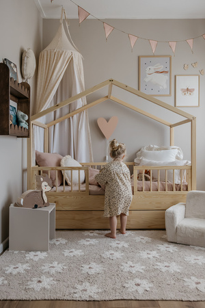 Dream nest pine house bed 80x160 along with two safety rails and a drawer