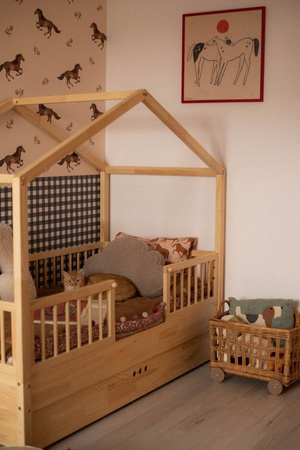 Dream nest pine house bed 80x160 along with two safety rails and a drawer