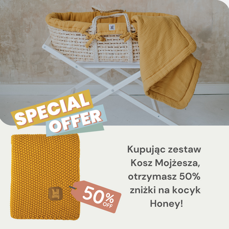  Set: Meeko Moses Korb mit Matratze + Ständer + Honey Textilien  Baumwolldecke mit Reisbindung   