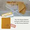 Set: Meeko Moses Korb mit Matratze + Ständer + Honey Textilien  Baumwolldecke mit Reisbindung
