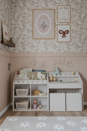 Montessori-Set Book Nook latte– Kinderschreibtisch mit zwei Stühlen