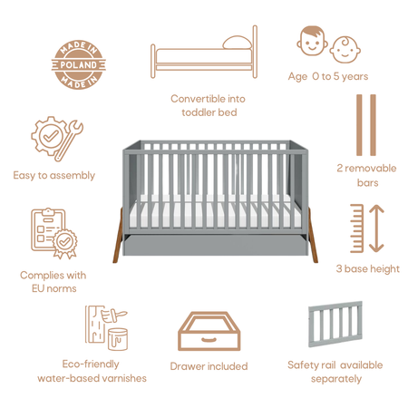 Lotta gray łóżeczko 70x140 z funkcją tapczanika