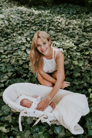 Set: Moses Basket Meeko with mattress+stand+textiles Milk +Cotton rice weave child's blanket