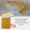Set: Meeko Moses Korb mit Matratze + Ständer + Honey Textilien  Baumwolldecke mit Reisbindung