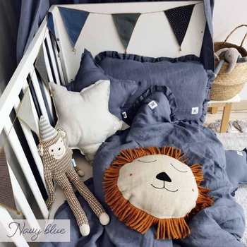 Navy blue linen set of duvet and pillow covers L