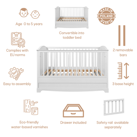 Royal timeless white cot bed 70x140 / sofa bed 70x140