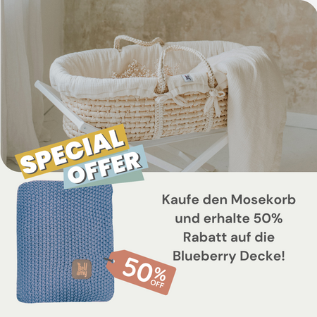 Zestaw: kosz Mojżesza Meeko z materacem + stojak + tekstylia Milk + Bawełniany ryżowy kocyk